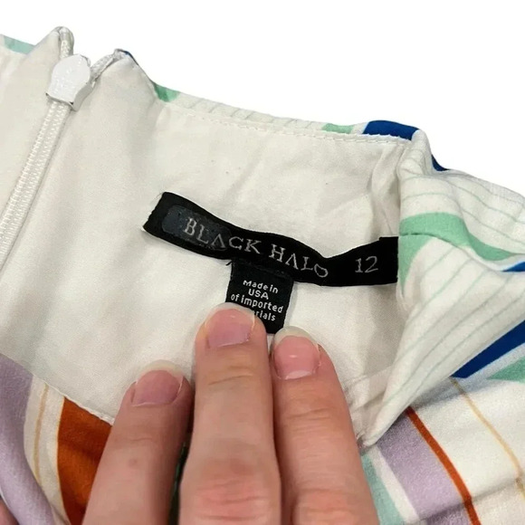 Black Halo Jodee Mini Dress in Frosty Striped Sheath Dress 12 - Picture 10 of 10